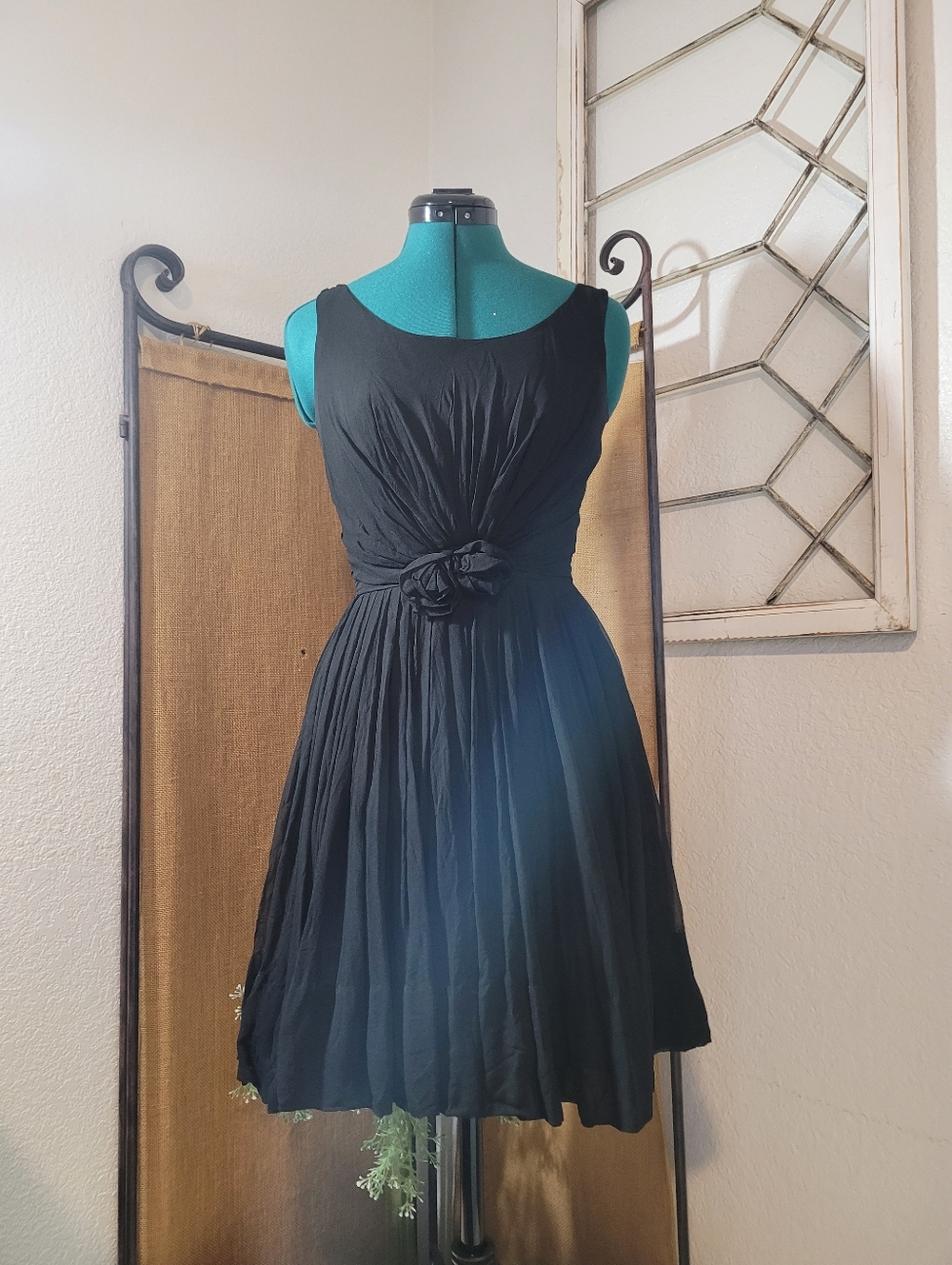 Vintage Miss Elliette 1950's Pleated Black Chiffon Party Cocktail Dress.  NO SZ